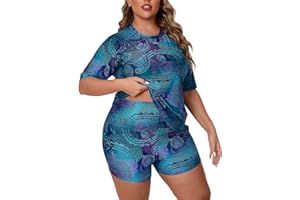 JOYBIK Women Plus Size Short Sleeve Rash Guard Sets with Built in Bra UPF50+ Swim Shirt and Shorts Two Piece Swimsuit