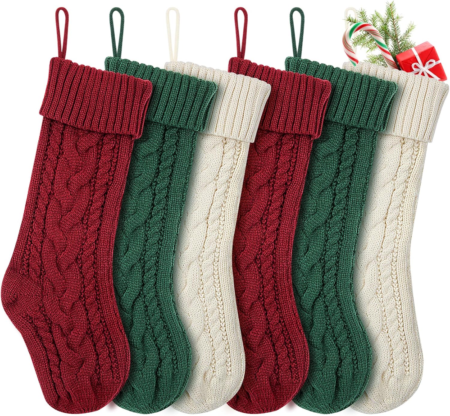 Stockings & Holders - KaKaPops Christmas Stockings, 6 Pack 18 Inches Knit Christmas Stockings Cable Knitted Xmas Hanging Stockings for Family Christmas Decorations & Gifts