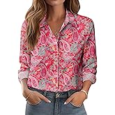 Zeagoo Button Down Shirts for Women Dressy Floral Printed Long Sleeve Blouse Business Casual Work Tops