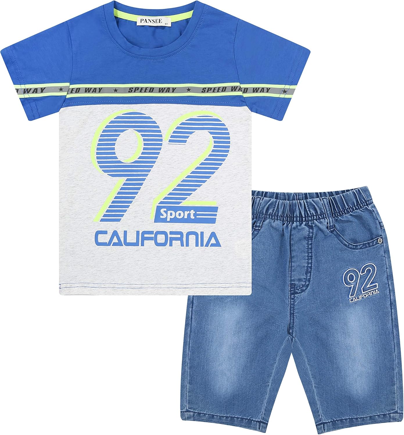 nomachalt Boy's 2 Piece Outfits, T-Shirt & Elastic Waisted Shorts Set Drawstring Casual Summer 3-12Y: Clothing