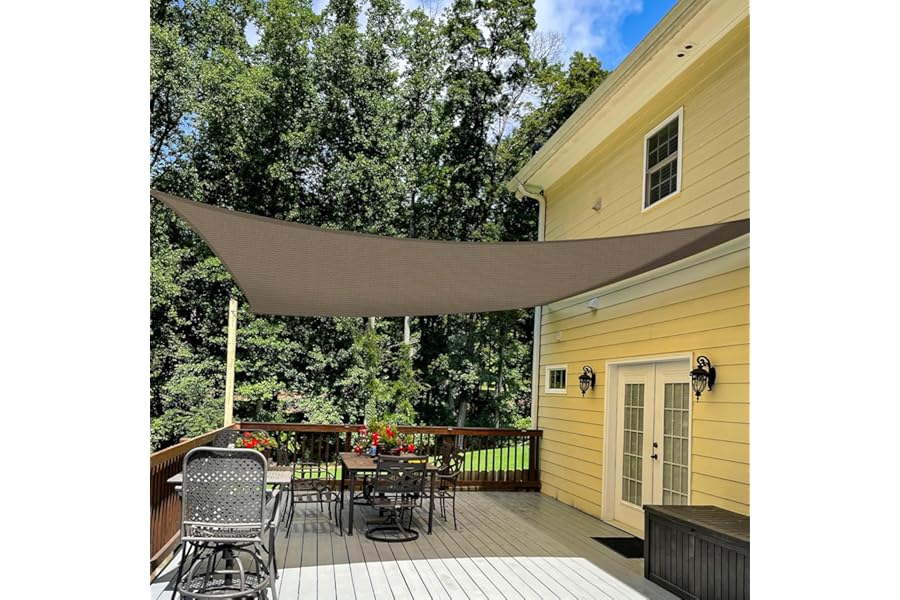 TANG 16' x 20' Sun Shade Sail Rectangle Outdoor Canopy UV Block Sunshades for Patio, Square Shade Cloth for Backyard Porch Deck Garden Pergola Cover, Brown