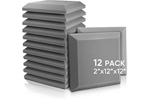 Fstop Labs Acoustic Foam Panels, 12 Pack Grey 2" X 12" X 12" Mushroom Studio Wedge Tiles, Sound Panels Sound Proof Foam Panels Sound Proofing Padding For Wall