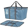 CleverMade Collapsible Laundry Tote, Denim/Charcoal 2PK - 50L (13 Gal) Collapsible Laundry Baskets with Sturdy Pop-Up Wire Frame and Long Carry Handles - Space-Saving Collapsible Hamper