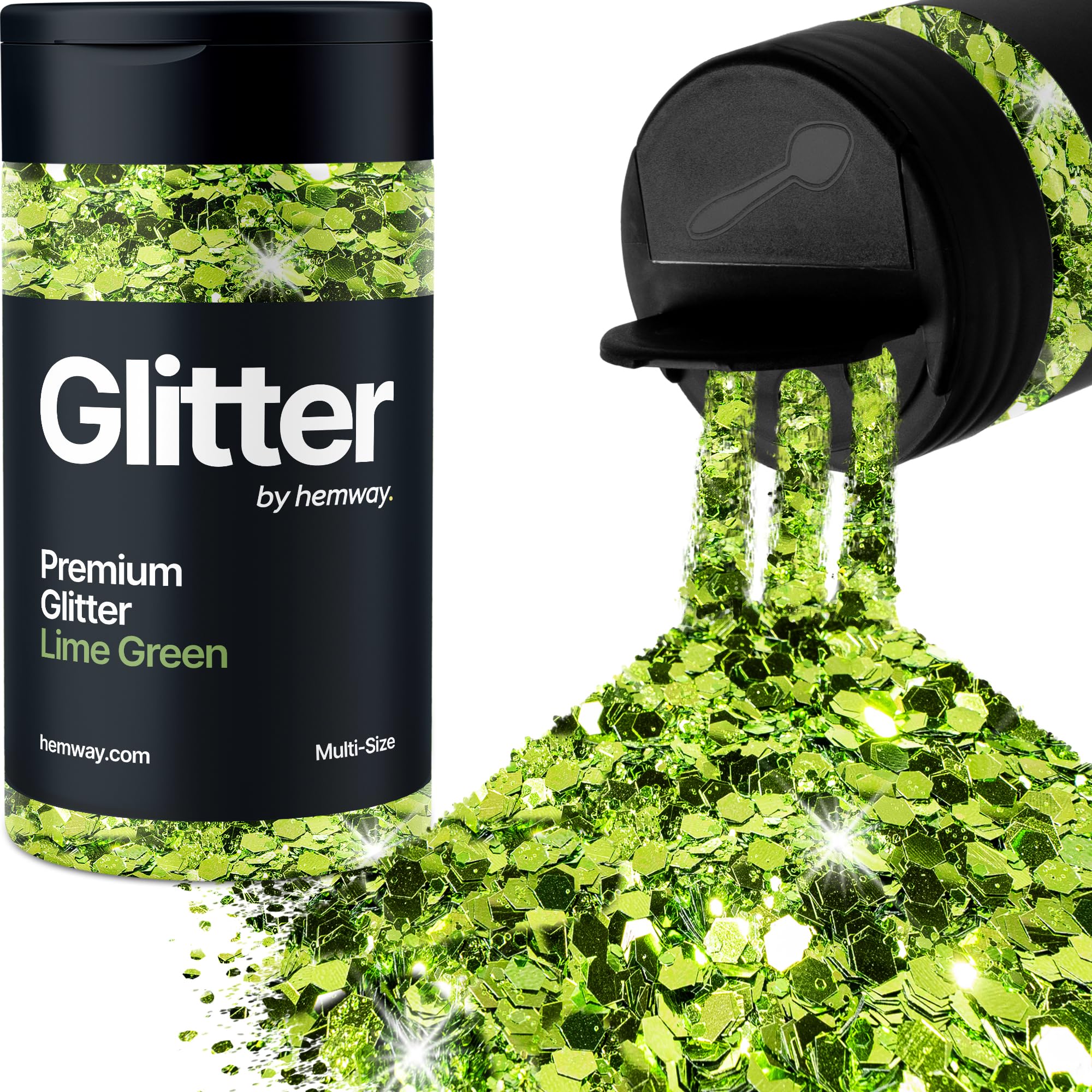 Hemway Lime Green Glitter Shaker, 120g Multi Size Glitter for Crafts Metallic Flake Sequins for Resin & Epoxy Crafts for Decorating, Halloween, Christmas, Nail, Face, Bunting, Art, Pots
