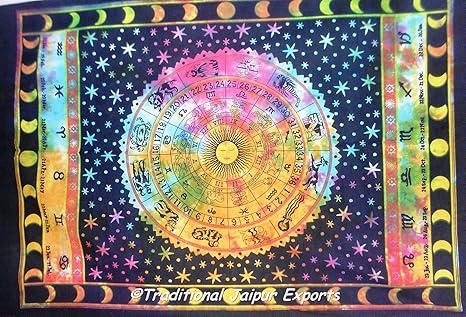 Amazon Co Jp Traditional Jaipur Tie Dye Zodiac Sign星占いポスター インドのコットンポスター サンムーン占星術の壁掛け サイケデリックなボヘミアンの寮の部屋の装飾 ヒッピーの壁のアートサイズ30 X42 インチ ホーム キッチン