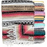Del Mex Classic Mexican Blanket, Large Authentic Woven Falsa Throw (70"x50"), Artisan Southwest Décor for Beach, Yoga, Outdoors (Pink/Tan)