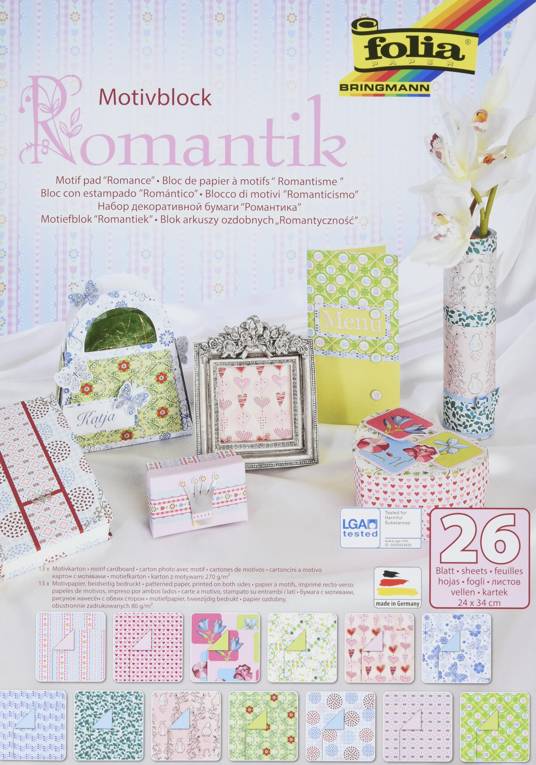 Folia 46949 Romance Motif Block 24 x 34 cm 26 Sheets, Assorted