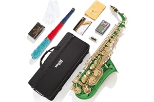 Mendini E-Flat Alto Saxophone, Green Lacquered and Tuner, Case, Pocketbook - MAS-GL+92D+PB