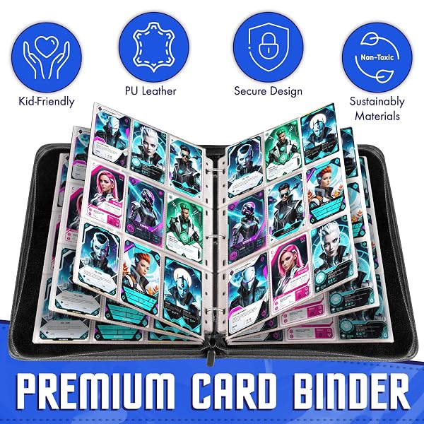 POKEMON CARD BINDER 900 POCKET WITH MAGNIFYING GLASS – TRADING CARD STORAGE ALBUM ZIPPER 3 RING FOR MTG SPORTS CARDS TCG – PREMIUM BLACK HOLDER ORGANIZER