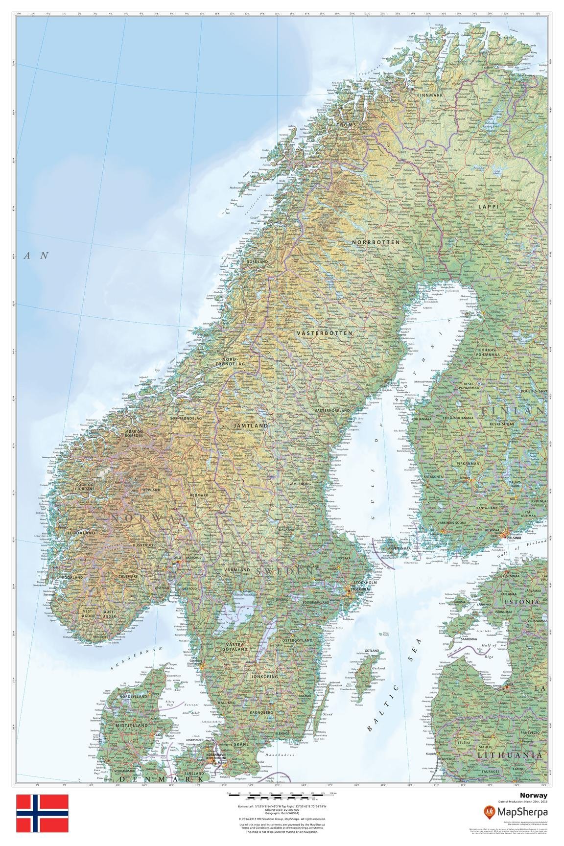 Norway - 24" x 36" Matte Plastic Wall Map
