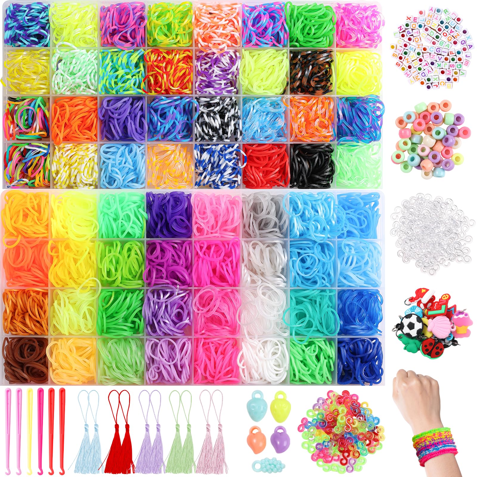 XKDOUS 64 Colors Rubber Band Bracelet Kit, Bracelet Making Kit for Art and Craft, Rubberband Bracelets Kit for Kids Ages 6+, Bands Kit Girls Boys Birthday Gift