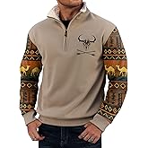 VOGSTART Men's Aztec Quarter Zip Pullover Fleece-Lined Western Country Cowboy Vintage Graphic Sweatshirt (S-XXL)