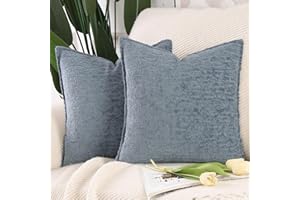MADIZZ Pack of 2 Chenille Velvet Throw Pillow Covers 18x18 Inch Blue Soft Neutral Decorative Throw Pillows Accent Boho Cushio