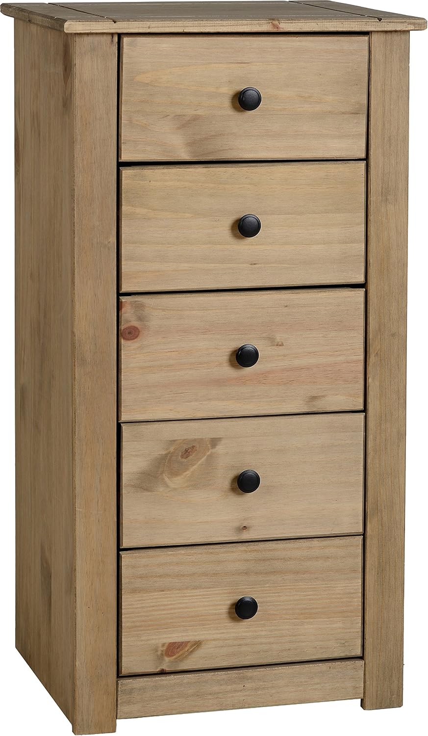Seconique Panama 5 Drawer Chest in Natural Wax, 46D x 40W x 89.5H cm (5 Drawers)