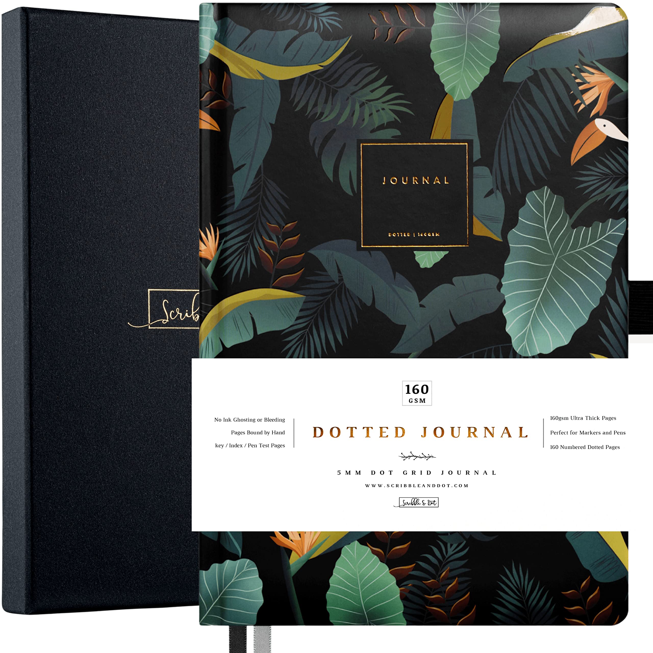 Scribble & Dot® Bullet Planner - Dotted Journal | A5 Ultra Thick 160gsm Paper - Premium Dotted Journal for Artists and Creators, Includes Pen Test Pages (Black Jungle)