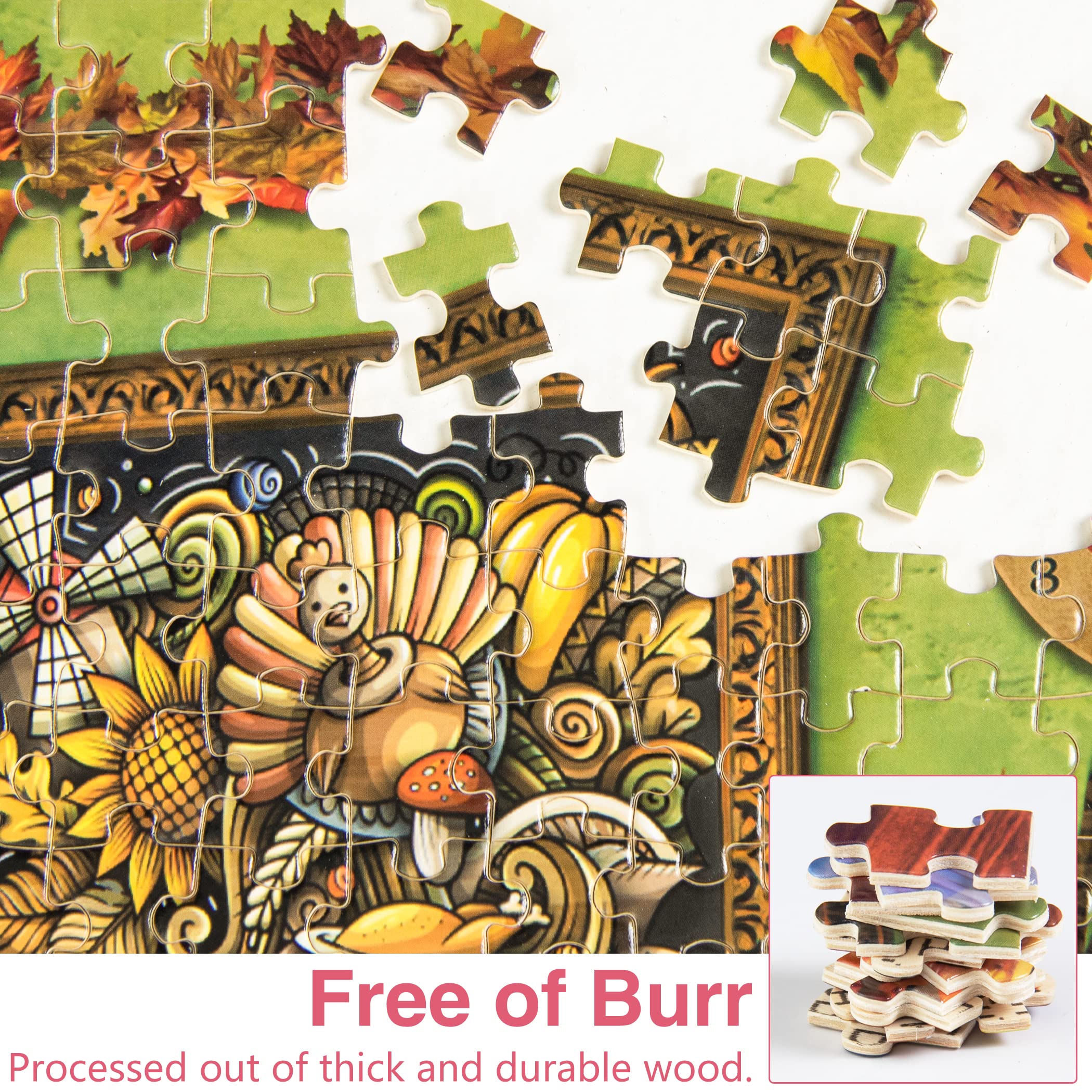 Lavievert Wooden Jigsaw Puzzle 1000 Piece Puzzle for Adults - Thanksgiving Dinner, Turkey, Pumpkin Pie