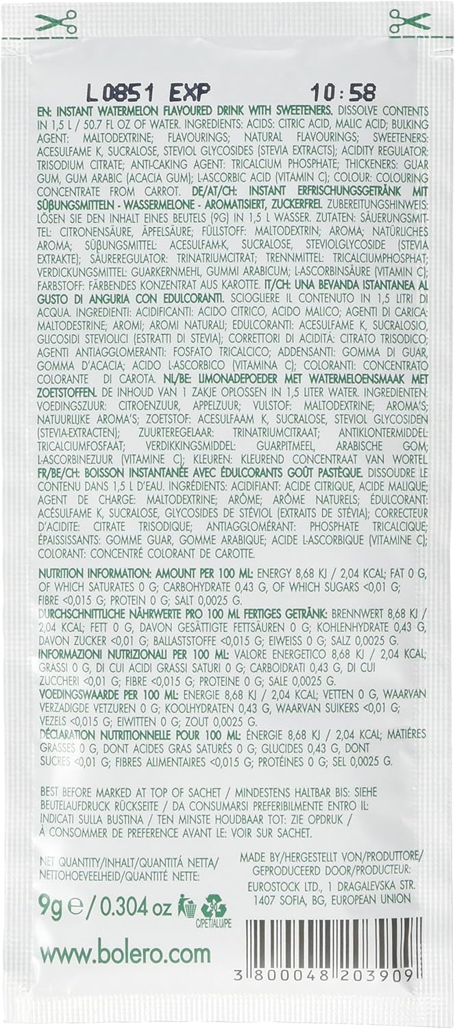 Bolero Essential Hydration Sugar Free Fruit Drink Watermelon 12 Sachets - Image 3