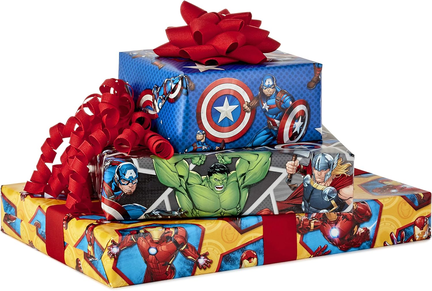 Hallmark Avengers Wrapping Paper Bundle with Cut Lines on Reverse, Black Widow, Captain America, Iron Man, Thor (Pack of 3, 105 sq. ft. ttl.) for Birthdays, Holidays, Fathers Day and More: Kitchen & Dining