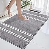 Bathroom Rugs Non Slip Washable 24x17, Ultra Soft Super Absorbent Bath Rugs for Bathroom Floor, Shaggy Chenille Bath Rug, Microfiber Plush Quick Dry Bath Mat for Bathtub, Sink and Shower, Gray