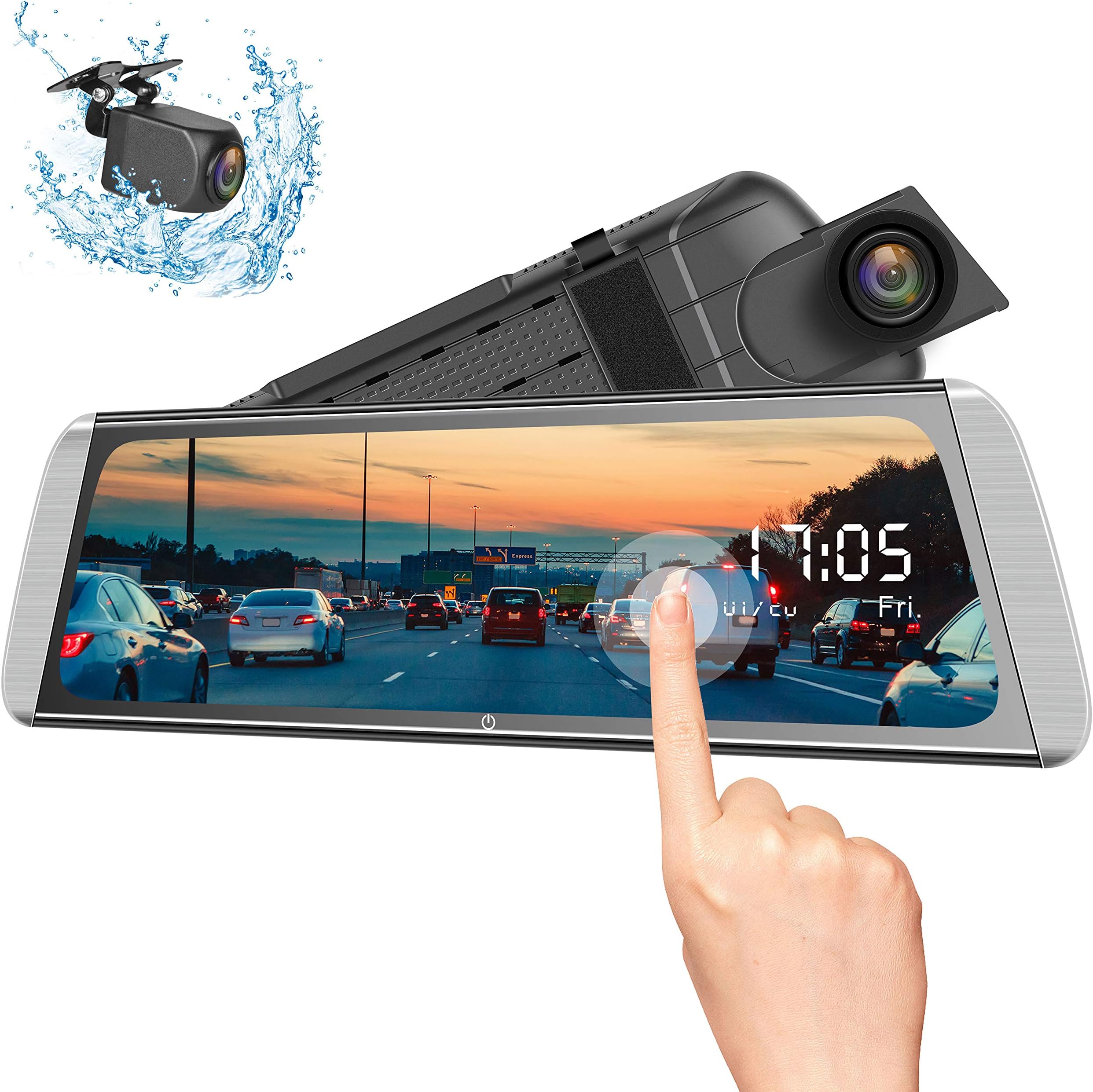 Campark Mirror Dash Cam 10 Inches 1080P Touch Screen Rear View Camera for Car Video Streaming with Enhanced Night Vision Parking Assistance