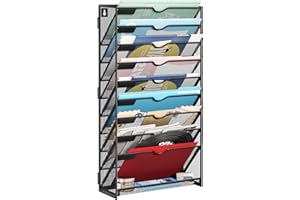 Lavatino 10-Tier Hanging File Organizer, Wall Mount File Holder for Mails Folders Papers Magazine Organization, Vertical Document Organizer for Office Home Black