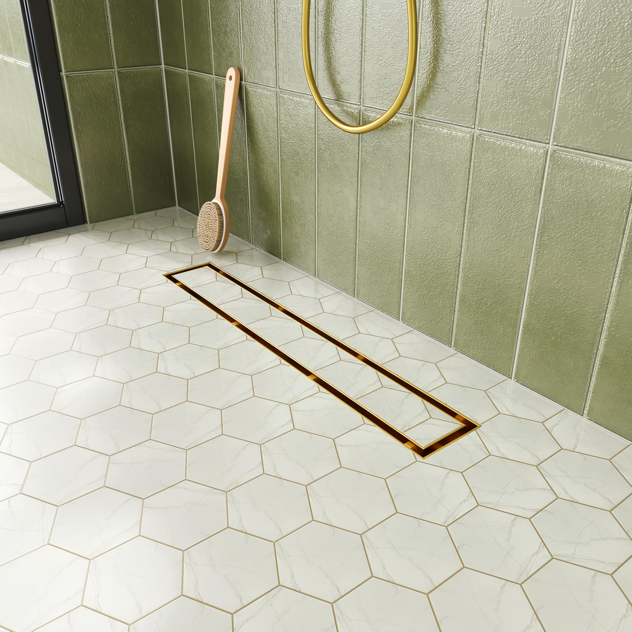 Photo 1 of ***SIMILAR ITEM**i*
Neodrain 18-Inch Linear Shower Drain with Tile Insert Grate, Golden 304 Stainless Steel Rectangle Shower Floor Drain, Linear Drain with Leveling Feet, Hair Strainer