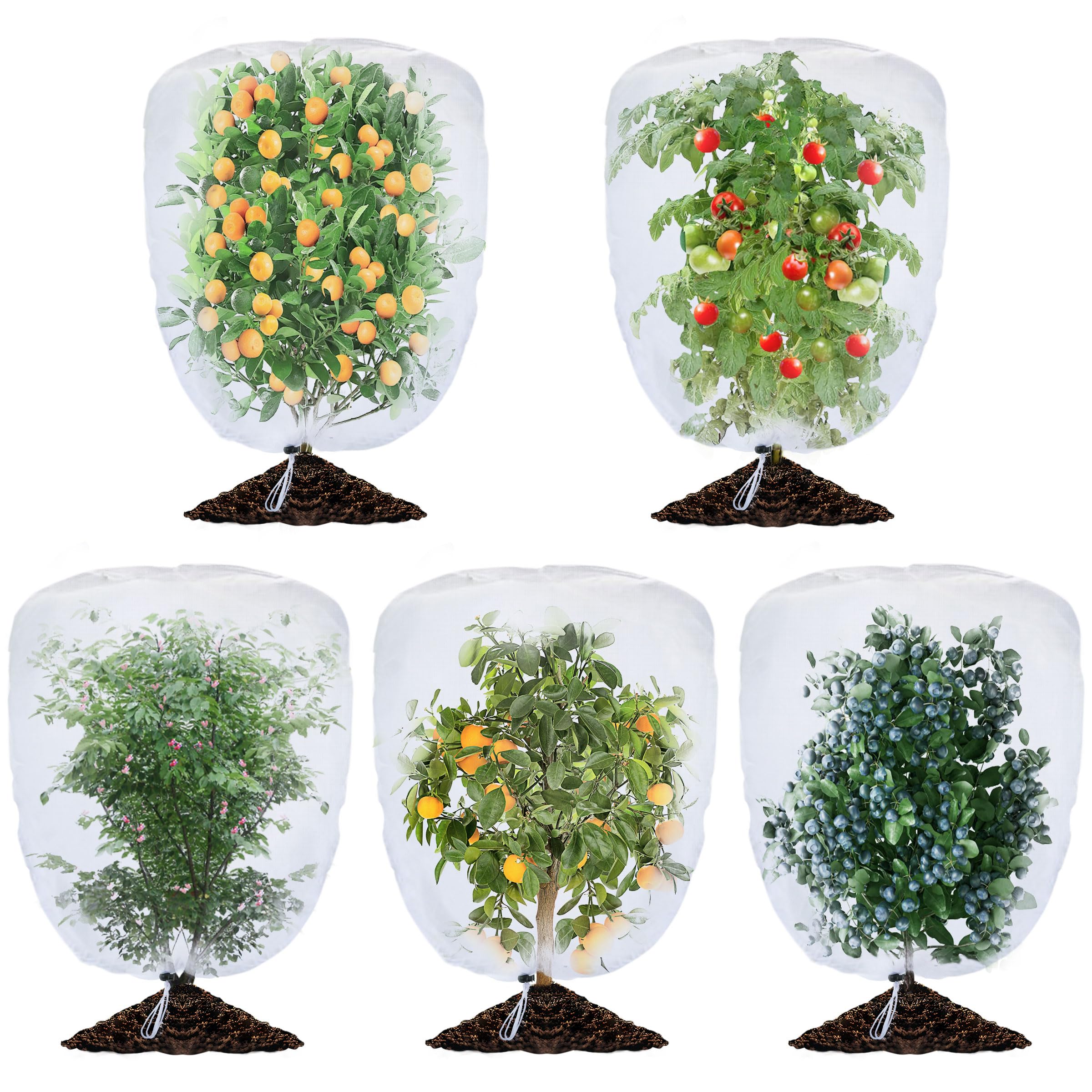 Photo 1 of 5 Pack Garden Plant Fruits Tree Protection Netting Covers with Drawstring, 3.3 x 2.7Ft Bird Insect Netting Bag, Plant Netting Barrier for Fruit/Flower/Herb/Vegetables (3.3 x 2.7Ft)