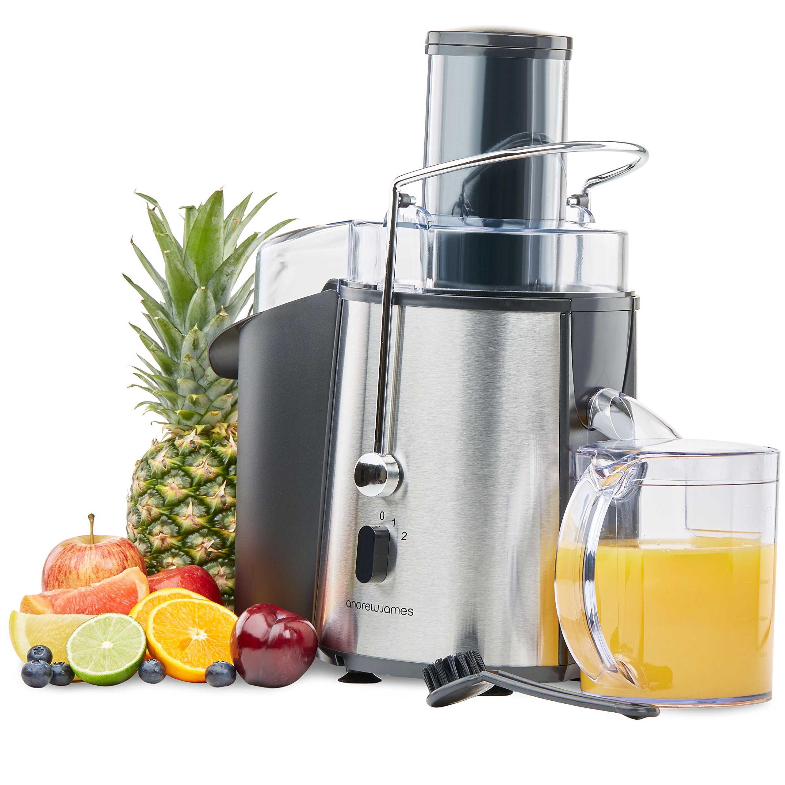 Andrew James Professional Power Juicer for Whole Fruit and Vegetables - 850 Watts - 7.5cm Chute - Multi Speed Settings - Includes Jug and Cleaning Brush