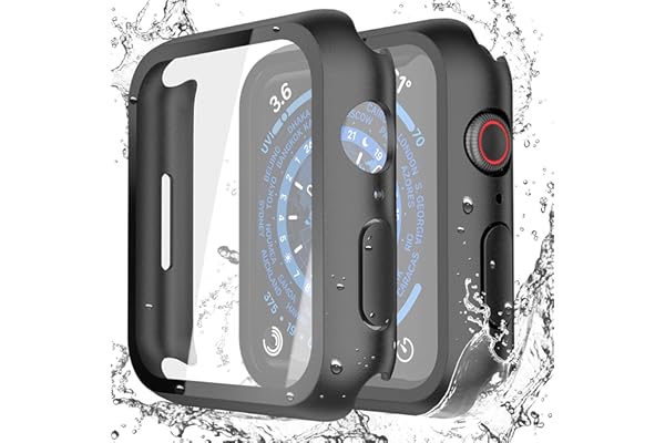 Misxi [2 Pack] Waterproof Black Hard Case with Tempered Glass Compatible with Apple Watch Series 9 (2023) Series 8 Series 7 45mm, Ultra-Thin Tough Protective Cover for iWatch Screen Protector