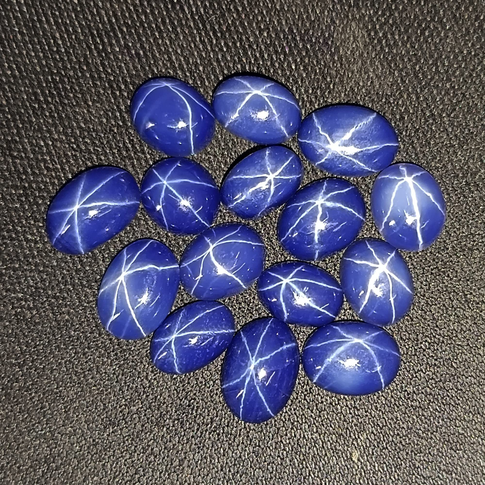 GEMHUB 20 Ct Set of 10 Pcs 6 Rays Precious Star Blue Sapphire Loose Gemstone Beads Oval Cabochon Blue Star Sapphire