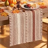 Artoid Mode Caramel Farmhouse Stripe Braided Table Runner 12x72 Inch | Holiday Rustic Kitchen Dining Dresser Coffee Table Decoration for Home Party Decor, Fall Macrame Cotton Blend