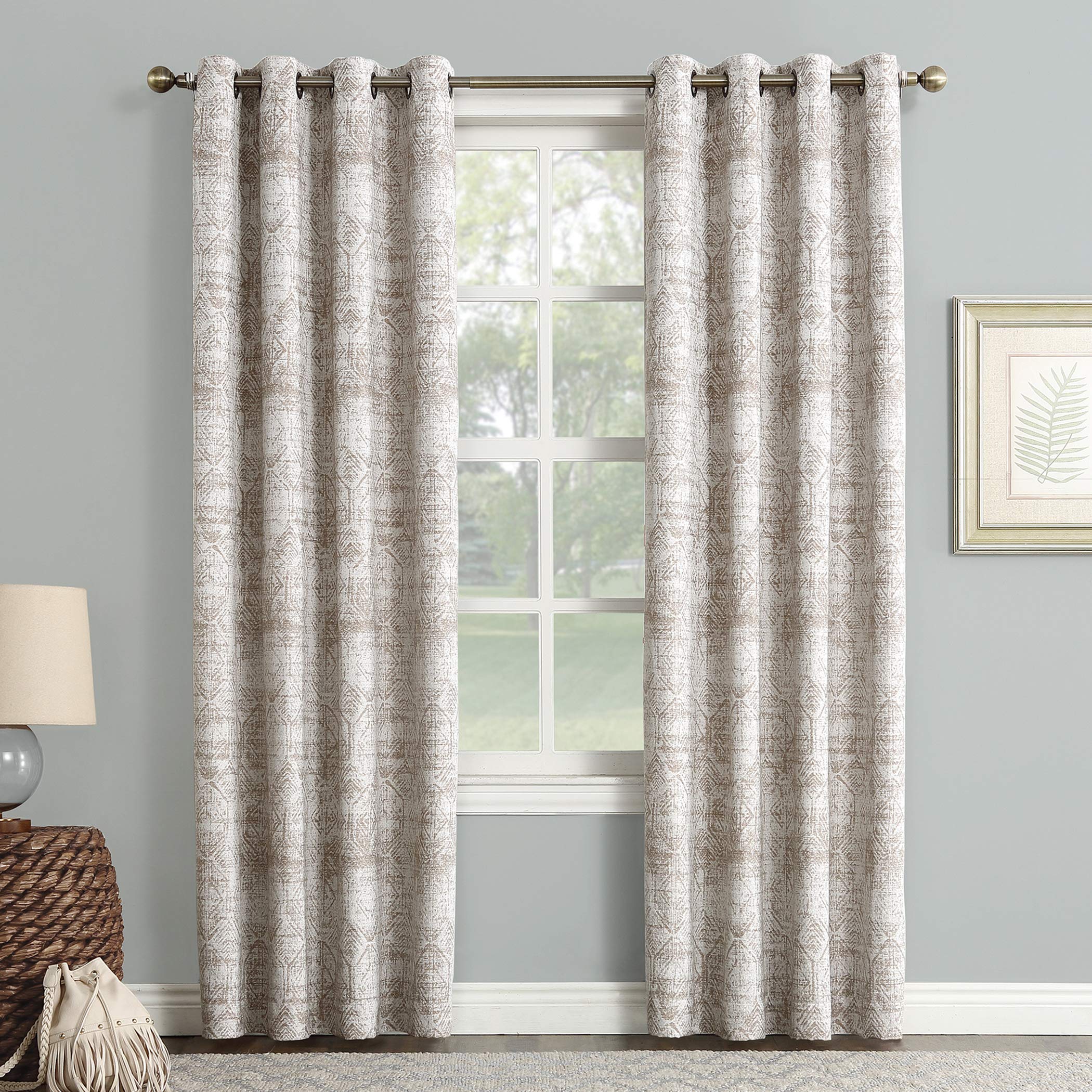 Sun Zero - 51953 Darren Distressed Woven Jacquard Blackout Grommet Curtain Panel, 50" x 95", Camel