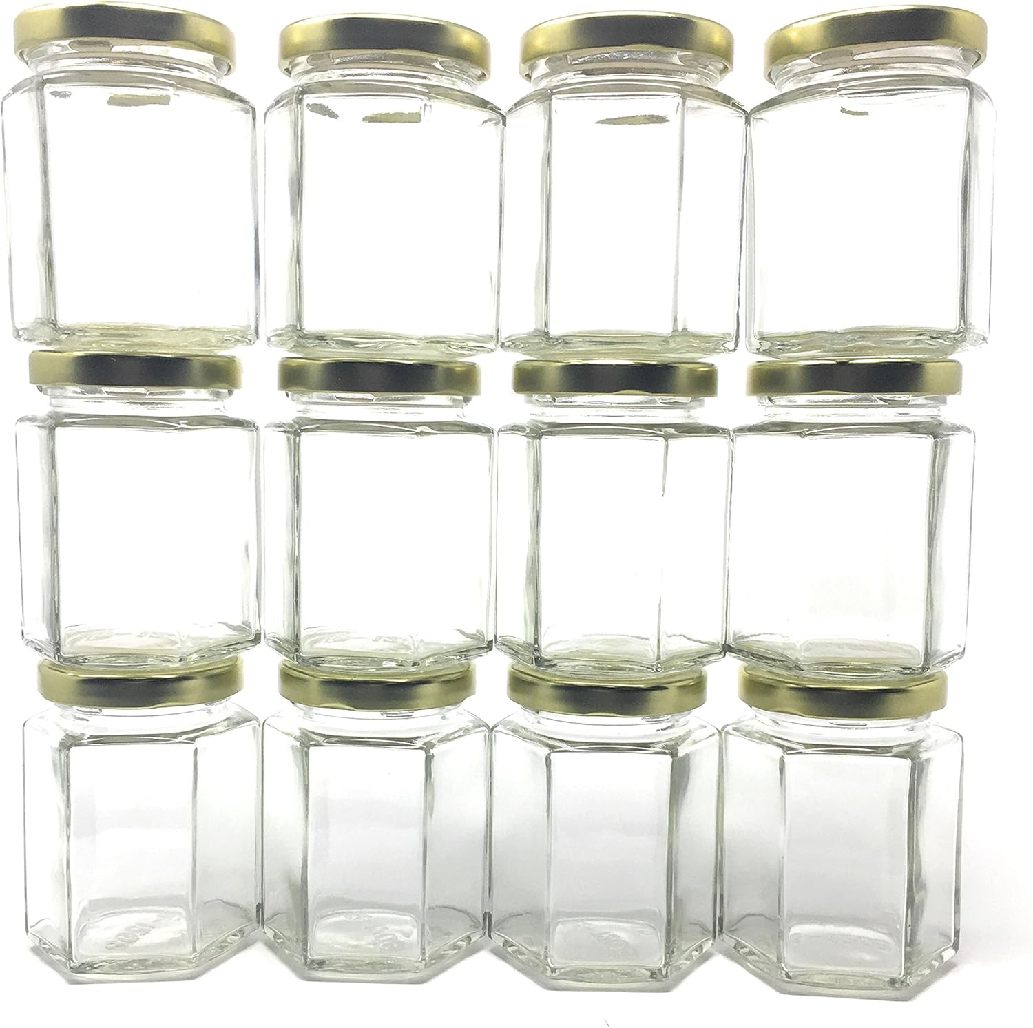 6 oz Hexagon Glass Jar with Gold Metal Lid by Richards