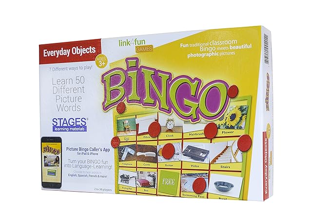 Stages Learning Materials Link4fun Real Photo Everyday Objects Bingo for Family, Preschool, Kindergarten, Elementary Education: 36 Picture Cards + App