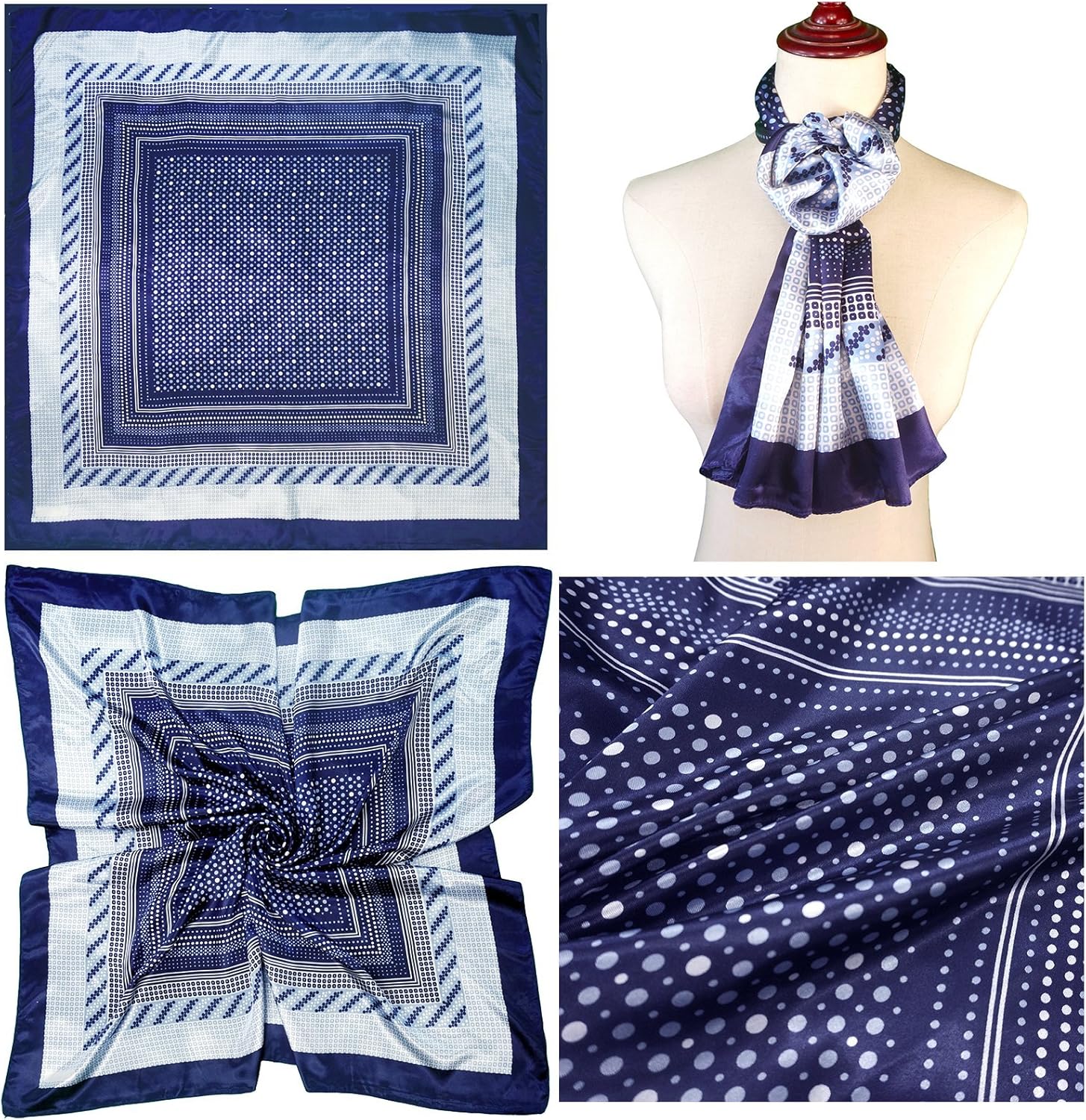 4 Pc Set Large 35 x 35 inches Satin Square Scarves Neck Hair Head Scarf Bundle (Set A) at  Women’s Clothing store