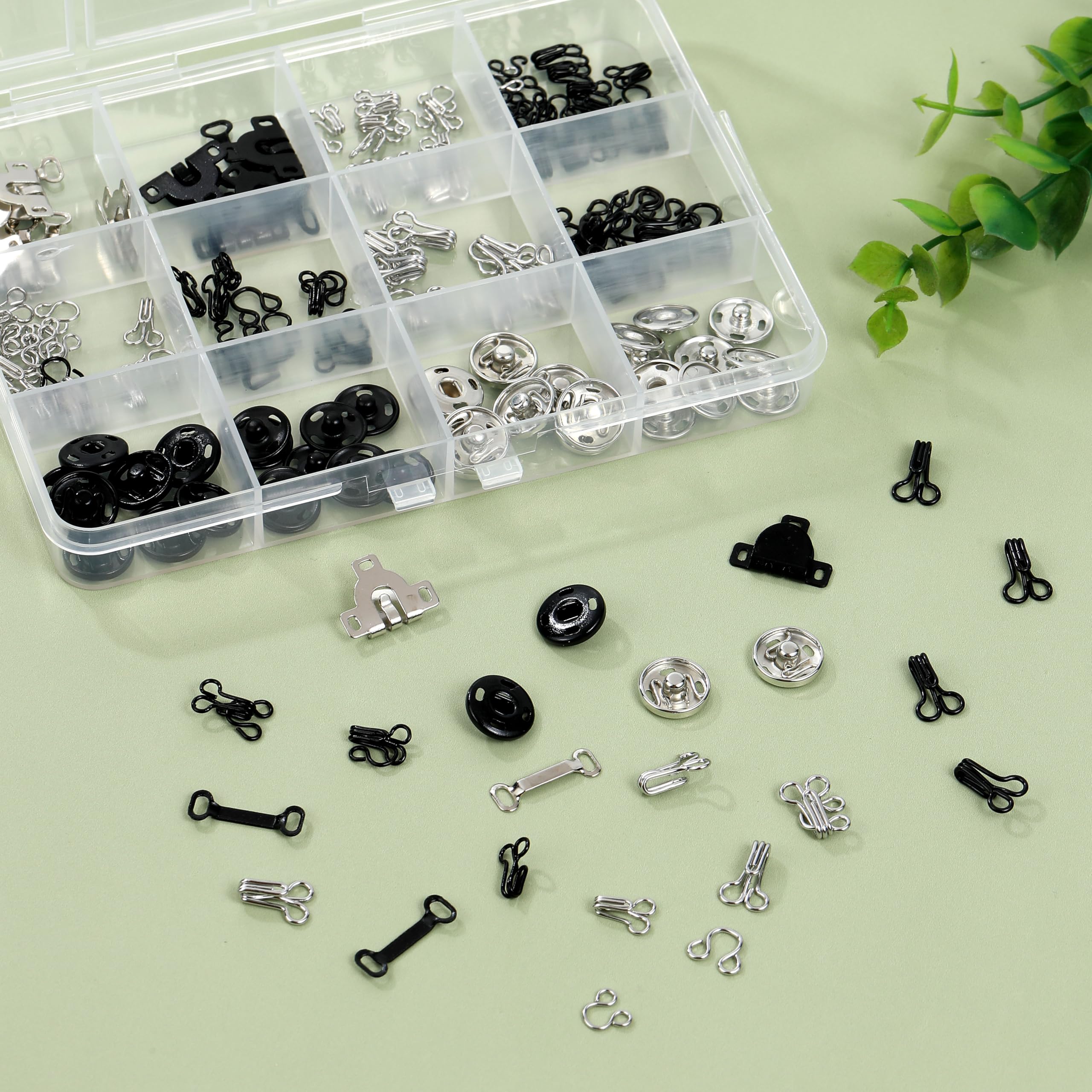 KOPOX 180PCS Hook and Eye Sewing Kit with Garment Buttons, Hook and Eye Closures, Fabric Snap Buttons, Garment Snap Buttons for Skirts Pants Dresses, Clothing and DIY Crafts