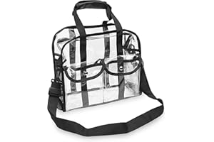 ROLLING NOMAD Clear Tote Bag - 12x6x12 Clear Stadium Bag, Transparent Water Resistant Plastic Messenger Tote with Handles, Shoulder Strap, & Pockets, Approved for Stadium Events, Concert, Festivals, Travel, Work