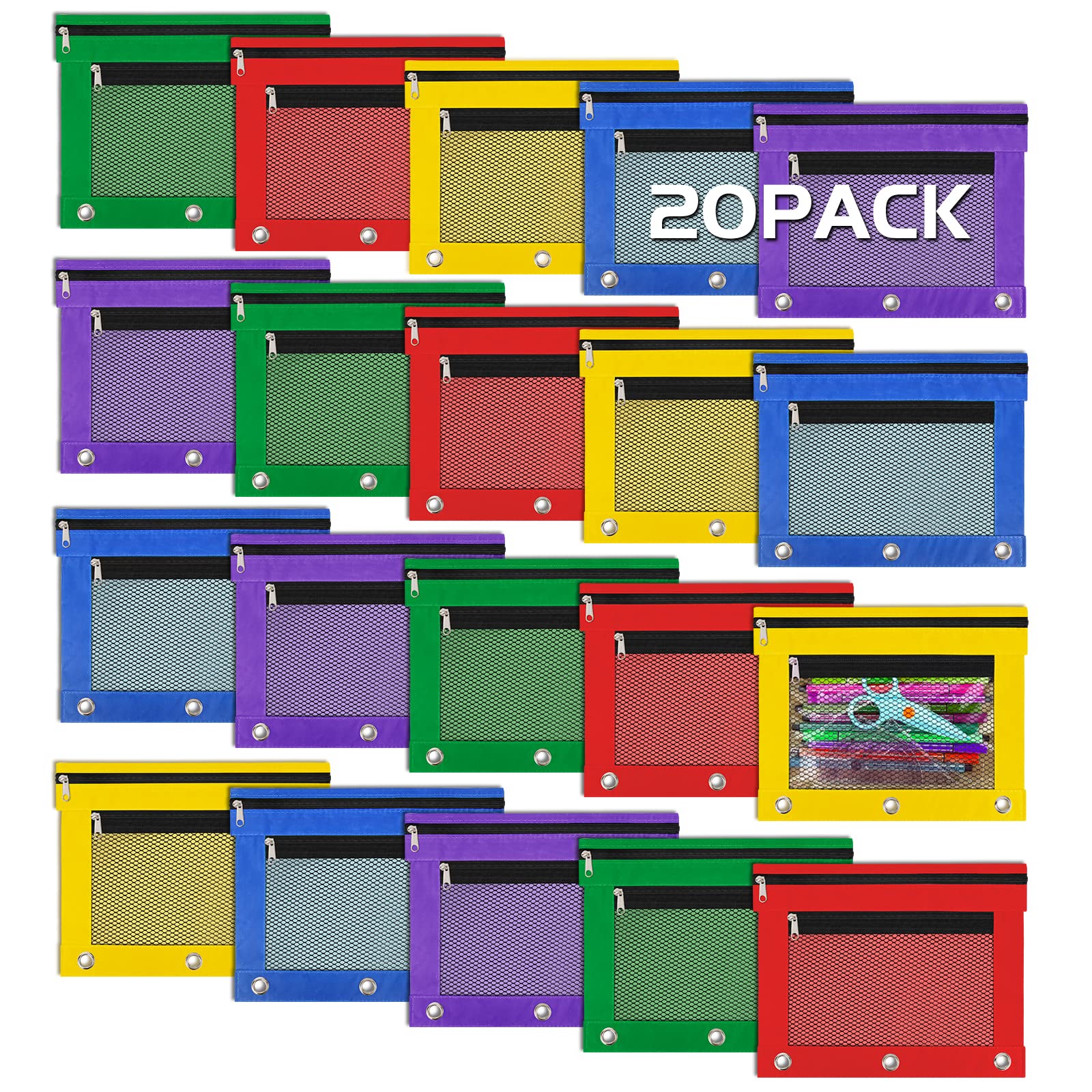 IKAYAS 20 Pack Pencil Pouch for 3 Ring Binder Bulk Binder Pencil Pouch with Zipper, Pencil Pouches Pencil Bags for Classroom Storing School Students Teacher Supplies โ image 1