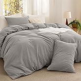 Bedsure Comforter Set King Size - Cotton Fabric with Microfiber Inner Fill, Grey Stone Color Soft Bed Set for All Seasons, 3 Pieces, 1 Comforter (104" x 90") and 2 Pillow Cases (20" x 36")