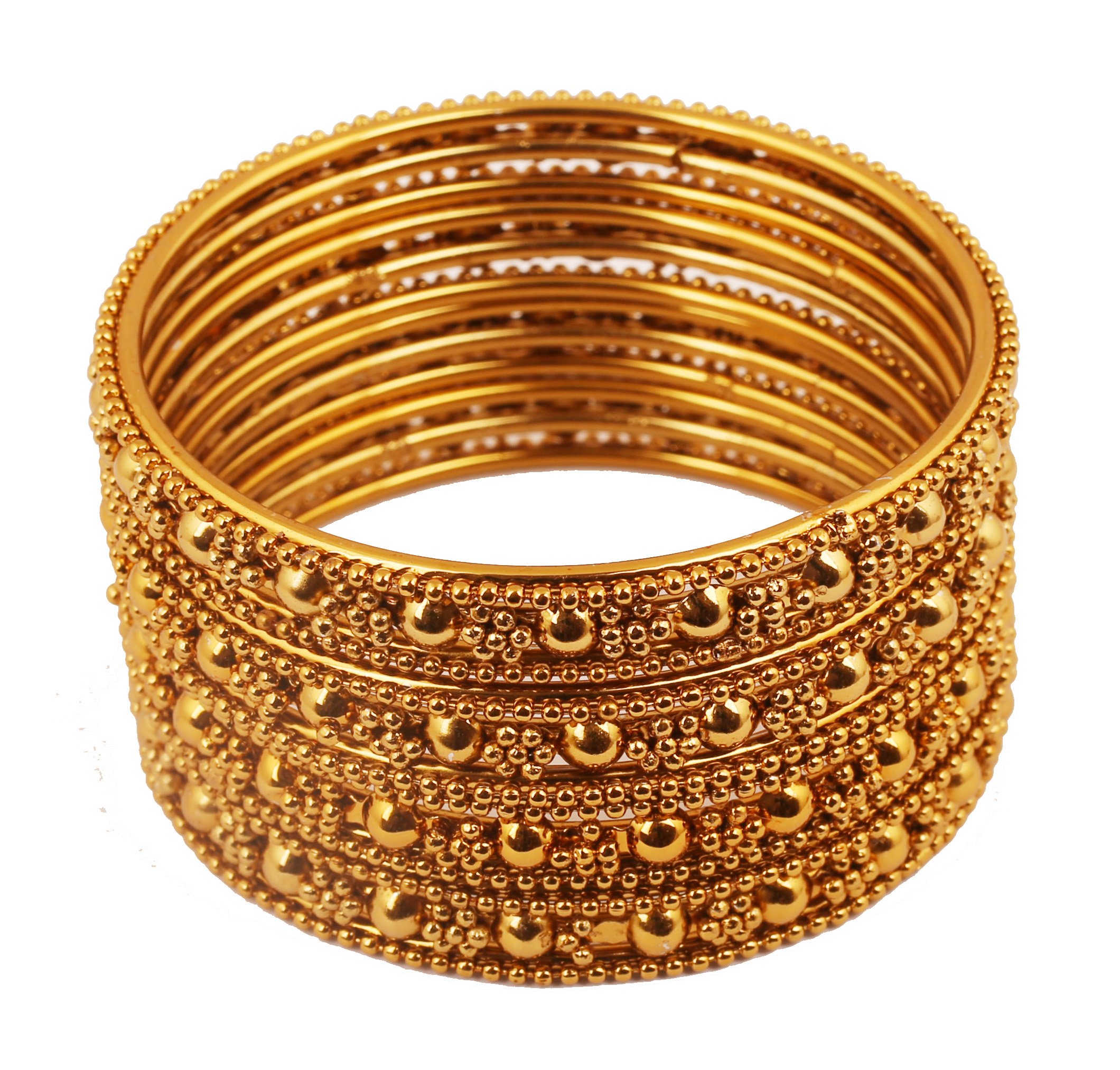 Touchstone "Golden Bangle Collection Indian Bollywood Ethnic Filigree With Modern Twist Charming Look Thick Designer Jewelry Bangle Bracelets Set of 12 For Women In Antique Gold tone. — image 1