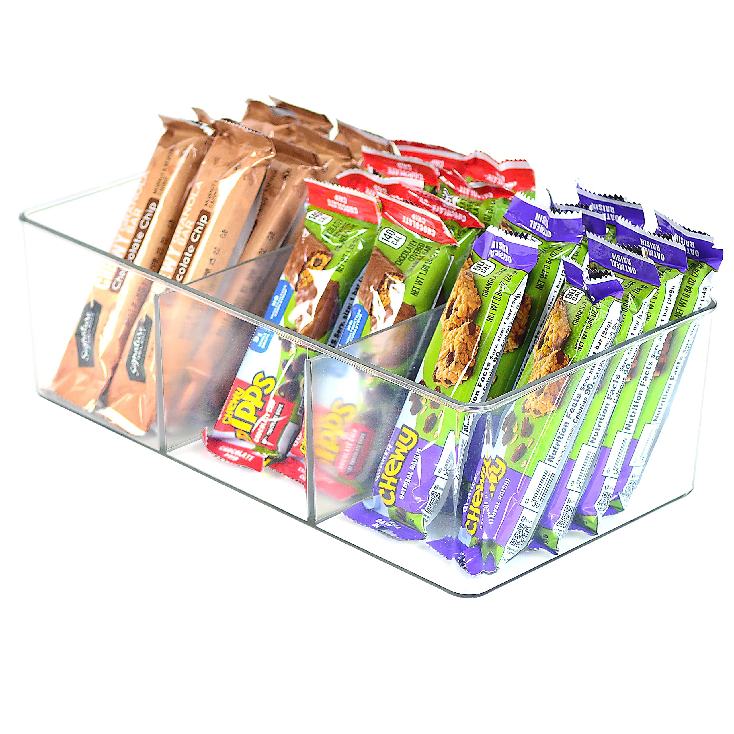 Youngever 2 Pack Hard Plastic Packet Storage Organiser, 3 Divided Sections Pantry Organizer, Holder for Snacks, Soups, Seasoning Packets for Kitchen, Refrigerator, and Cabinet