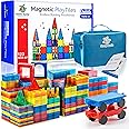 SUNNY AUNTIE Magnetic Tiles 123 PCS + Zippered CASE, Magnetic Tiles for Kids Toy for 3 4 5 6 7 8 Year Old Boys & Girls, Great Gift for Kids Aged 3-8