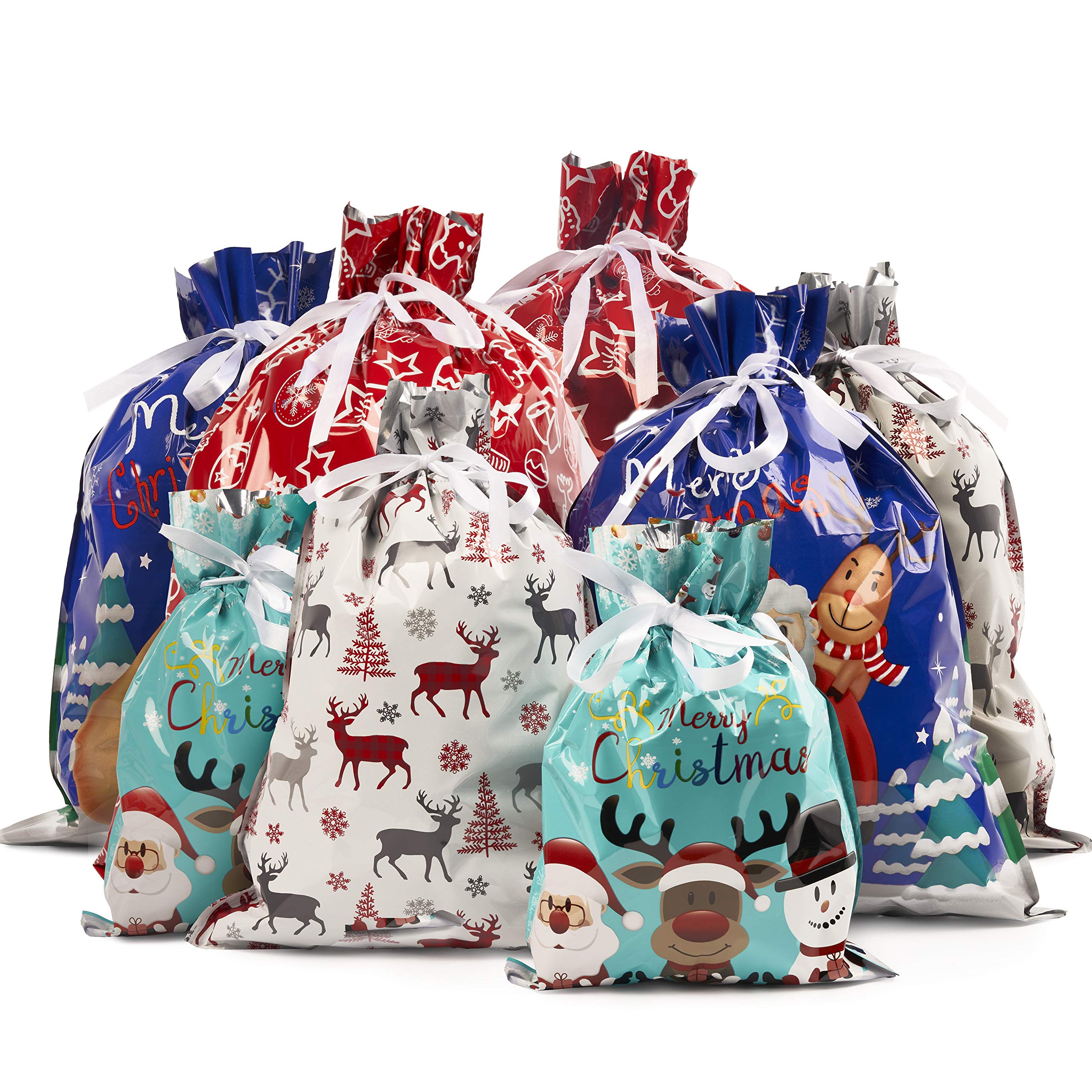 The Twiddlers - 30 Christmas Drawstring Gift Bags in 4 sizes - Small Medium Large - Xmas Party Wrapping Presents