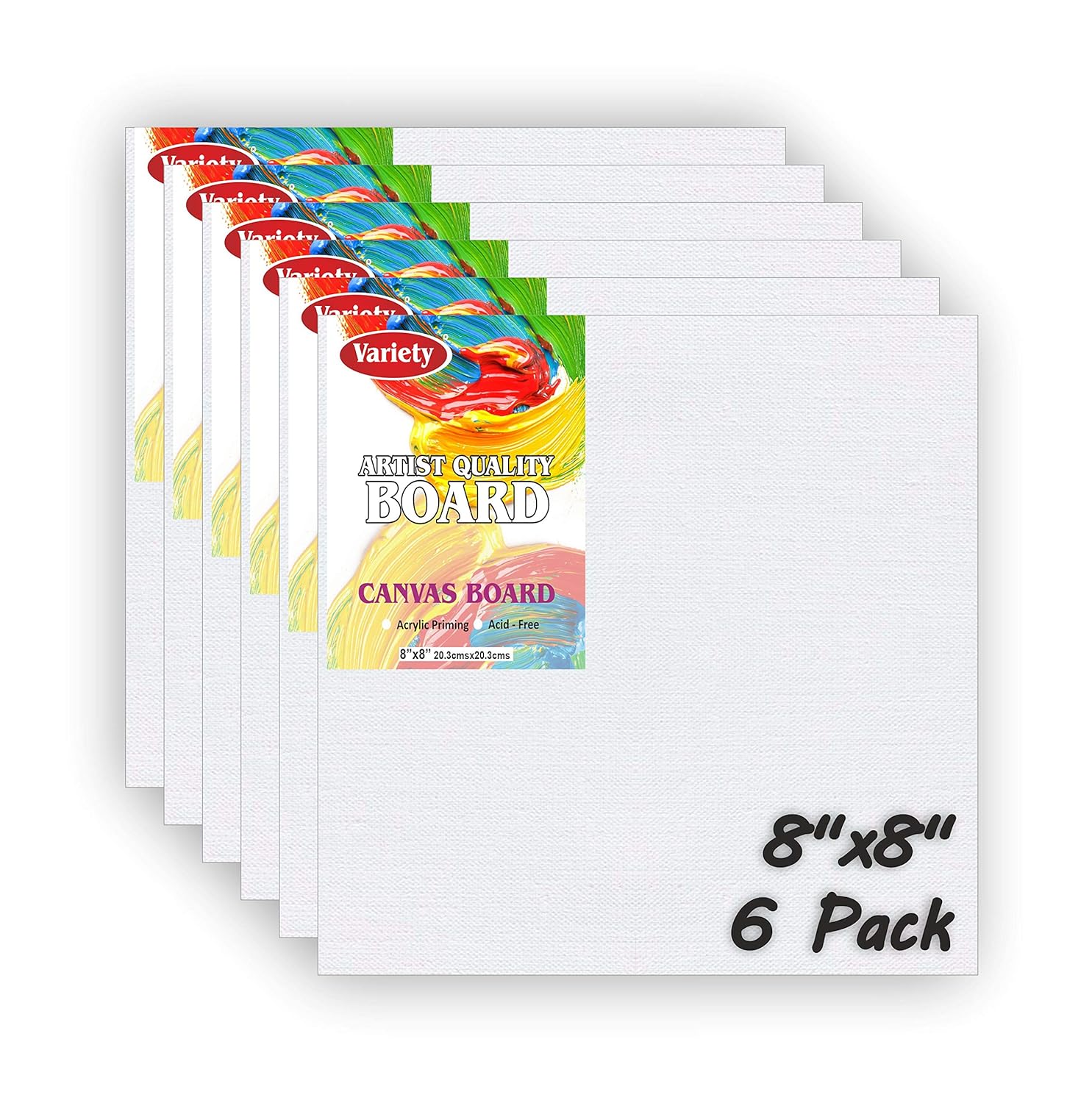VARIETY CANVAS 7OZ Primed Canvas Board for Painting, White, 8 X 8 Inch
