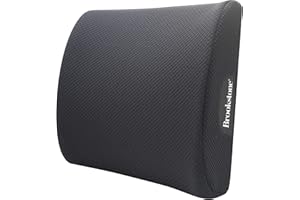 Brookstone BK1209 - Luxurious Lumbar Support Pillow for Car or Office Chair, Back Cushion with Premium Grade Memory Foam, Breathable and Washable Cover, Adjustable Strap