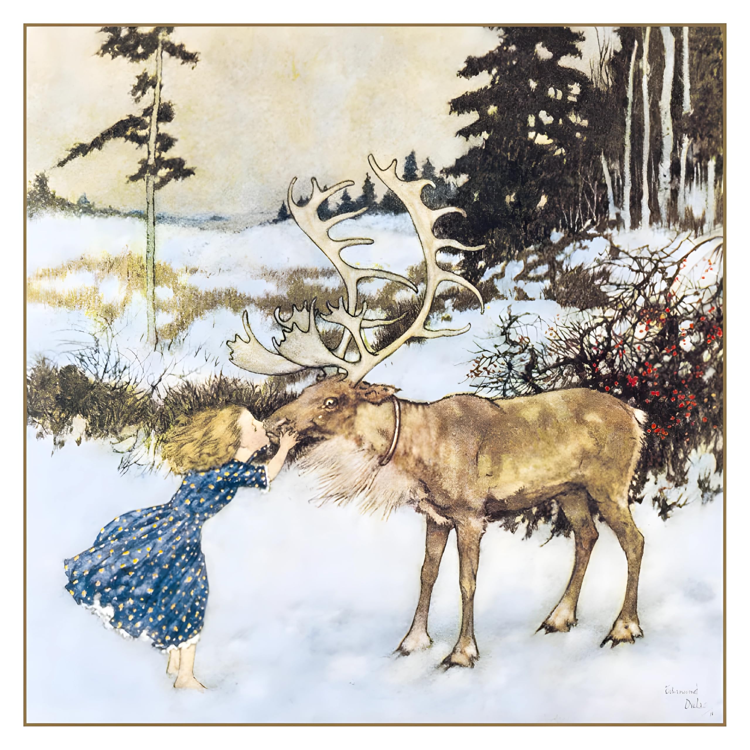 Museums & Galleries Charity Christmas Cards Pack of 8 - Girl and Reindeer in the Snow - Festive Christmas Cards Multipack - In Aid of UK Charities - 'Gerda and the Reindeer'