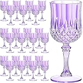HTTBEIZI 7OZ Plastic Wine Glasses, Disposable Goblets Drinking Glasses Crystal Vintage Water Cups Unbreakable Champagne for Valentine’s Day, Wedding, Parties (24, Light Purple)