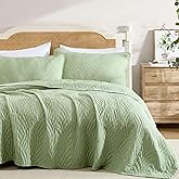 HLC.ME Weston - 3 Piece Full Queen Size Quilt Set, Lightweight Queen Bedspread Coverlet Set (Full/Queen, Sage Green)
