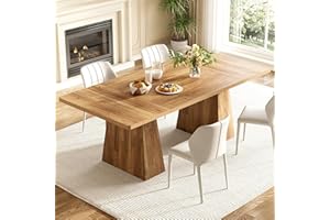 LITTLE TREE Dining Table for 6 People, Wooden Dining Table, Rectangle Table with Heavy Duty Legs, Modern Dining Table for Kitchen, Dining Room, Light Brown