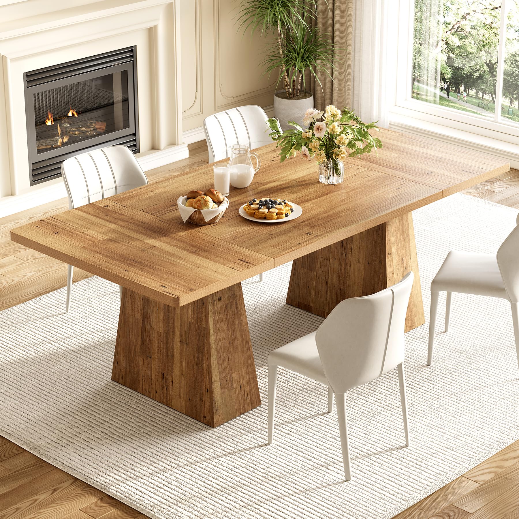 Photo 1 of ********************One of the metal bars is damaged*****************
LITTLE TREE Dining Table for 6 People, Wooden Dining Table, Rectangle Table with Heavy Duty Legs, Modern Dining Table for Kitchen, Dining Room, Light Brown
